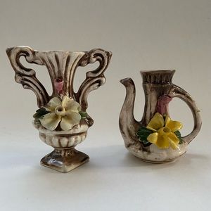2 Vintage Capodimonte Small Vases Porcelain Flowers Made in Italy